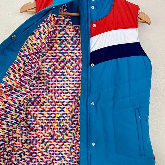 Merrell Blue and Red Colorblock Puffer Vest - Picture 3 of 9